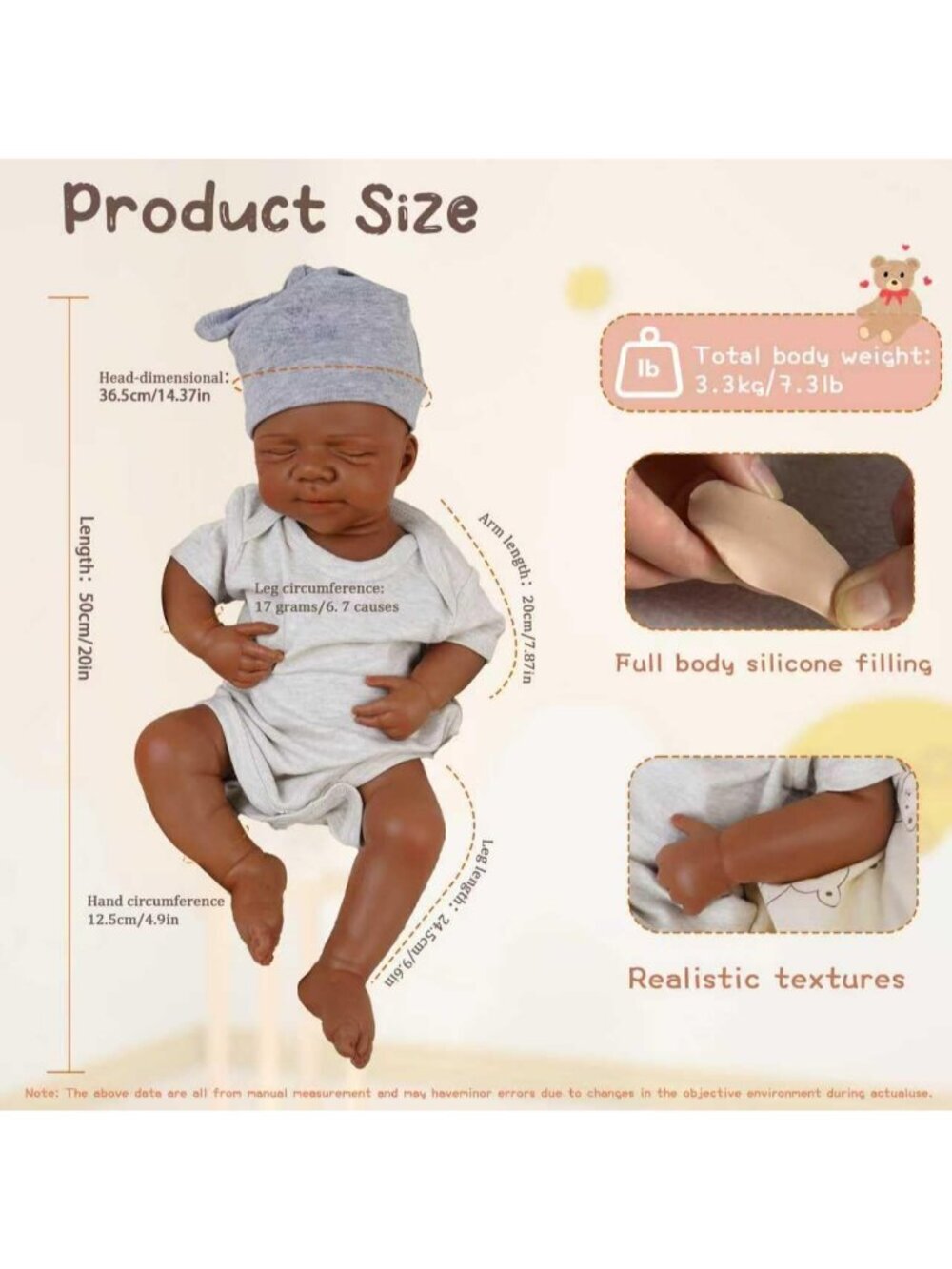 20 Inch Boy Skin & Vessels Realistic Blood Silicon Body Reborn Baby Doll For Kid - Picture 6 of 7